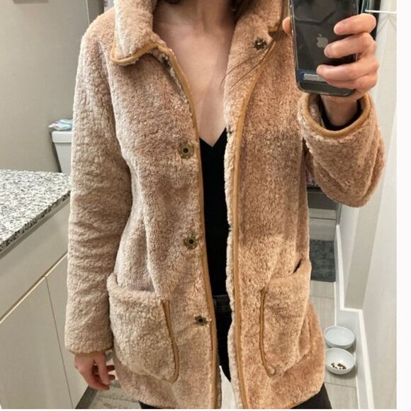 Anthropologie Brown Super Comfy Soft Teddy Coat S Relaxed Fit - Picture 2 of 15